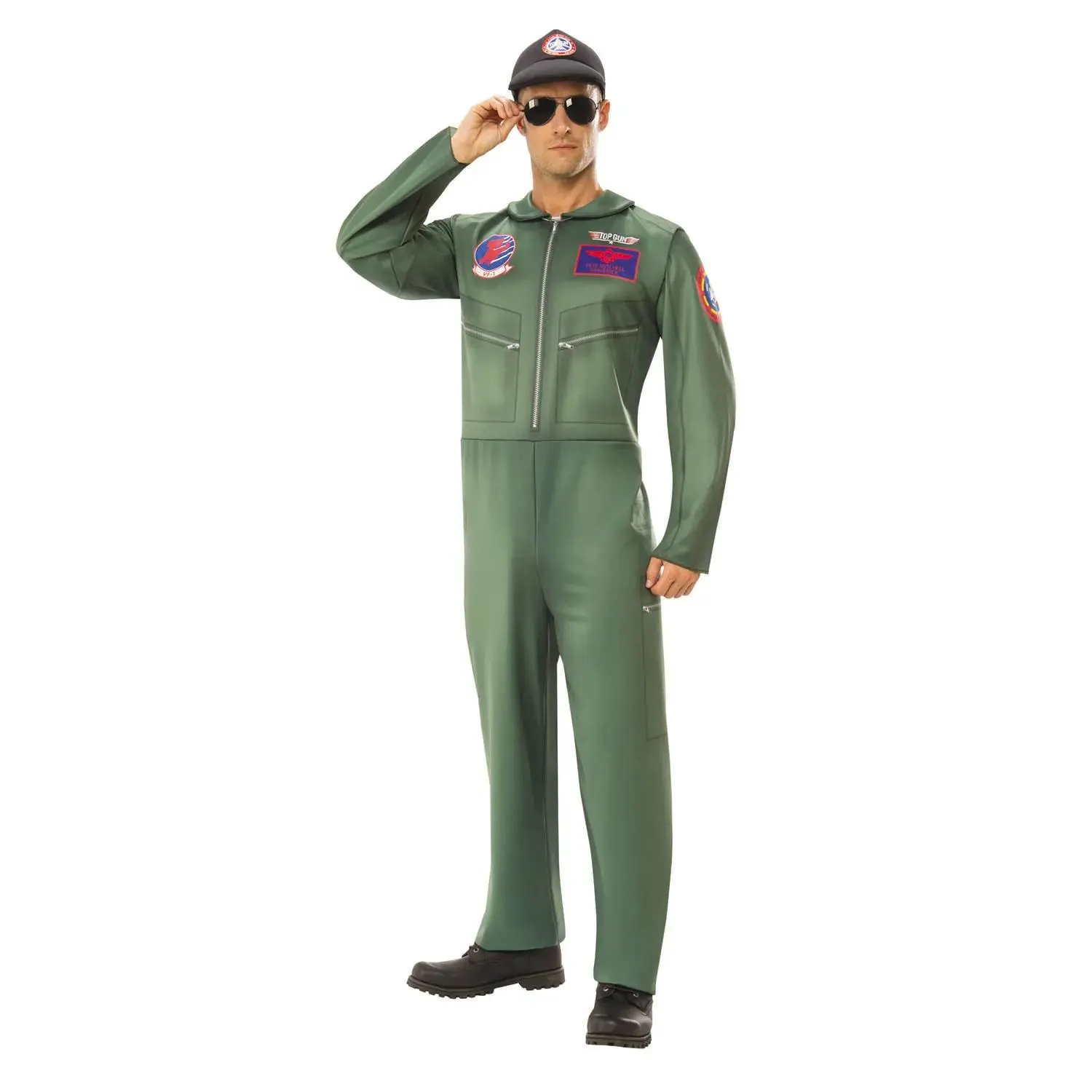 Men's Halloween Costume, Vintage Print Polyester Fighter Pilot Outfit for Theme Parties, Great for Top Gun Fanatics, Jumpsuit, Menswear, Cosplay, Costume Ideas, Halloween Ideas, Topgun Costume