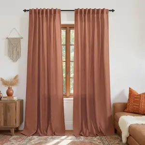 KOUFALL Terracotta Boho Curtains for Living Room,Sheer Rust Colored Linen Vintage Rustic Farmhouse Decor Western Curtains for Bedroom 2 Panels Set 84 Inches Long