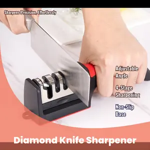 1pc Professional Diamond Ceramic Knife Sharpener, 4-Stage Kitchen Knife Sharpening Tool with Adjustable Angle and Non-Slip Base Hangable Kitchenware Home