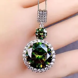 [Elegant Moissanite Necklace] 6 Carat Green Moissanite Pendant Necklace, 1 Elegant and Sexy 925 Sterling Silvery | Suitable for Daily Wear, Dating, Parties, Gifts for Girlfriend and Mother mom gifts cross necklace chain safety pin necklace mom gifts