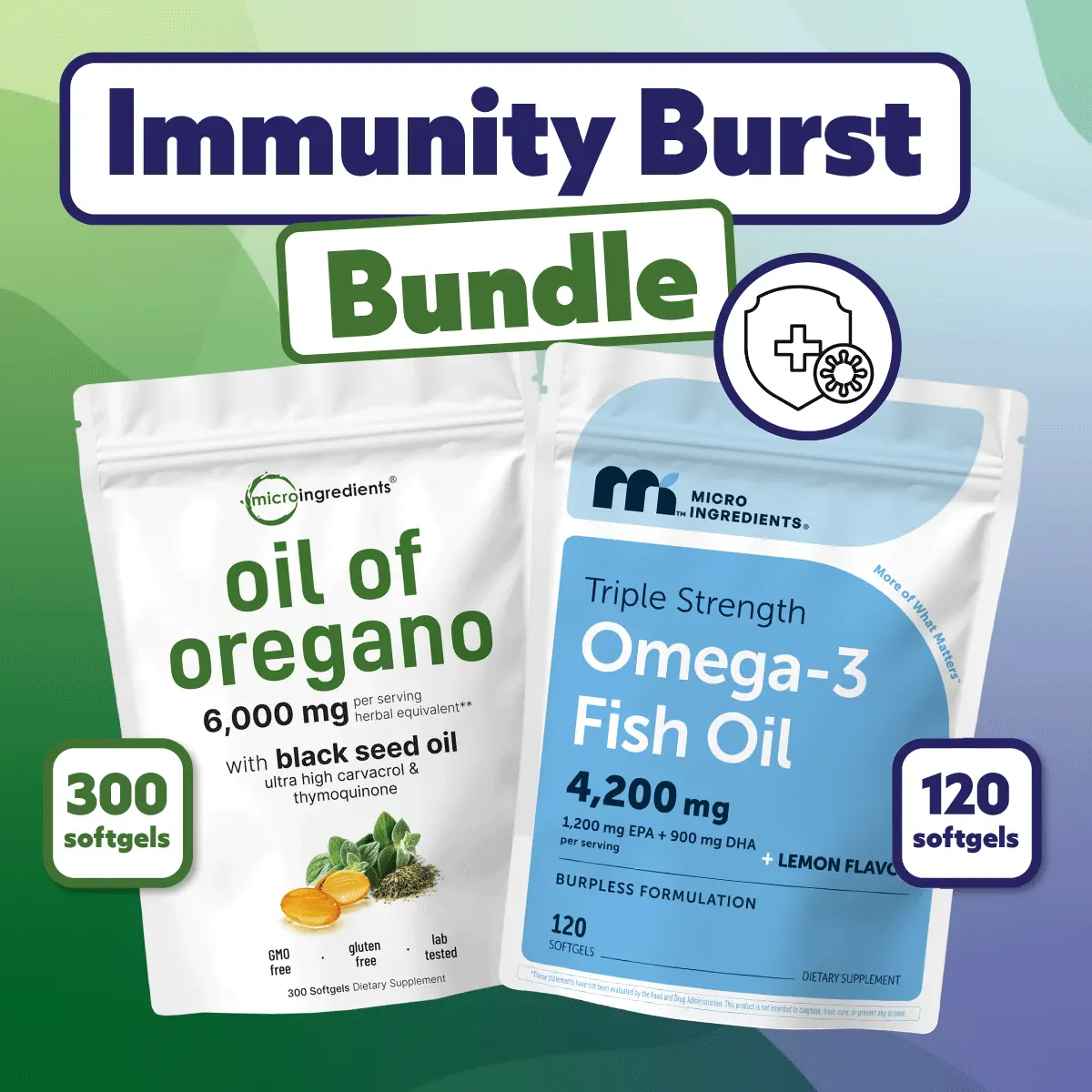 Micro Ingredients Immunity Burst Bundle: Oregano Oil with Black Seed Oil & Triple Strength Omega 3 Fish Oil Softgels Micro Ingredients Immunity Burst Bundle: Oregano Oil with Black Seed Oil & Triple Strength Omega 3 Fish Oil Softgels