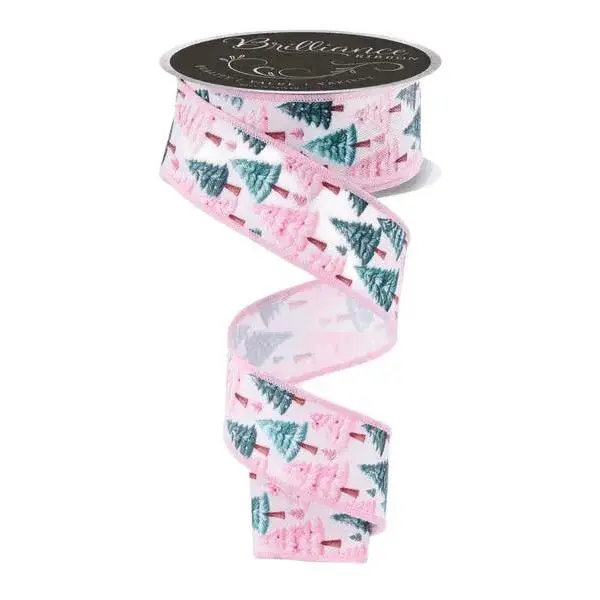 1.5" x 10yd Festive Trees Ribbon