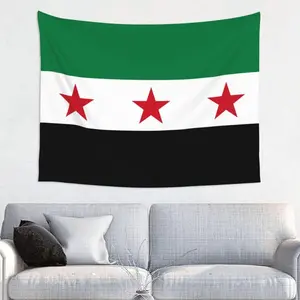 Custom Aesthetic TapestrySyria Flag Tapestry, Colorful Polyester Decorative Wall Hanging Home Textile, Syrian Arab Republic Home Decor for Light Room DecorationAnime Flag Letter Print Personalized Wall Decor Festival Background Hanging Cloth