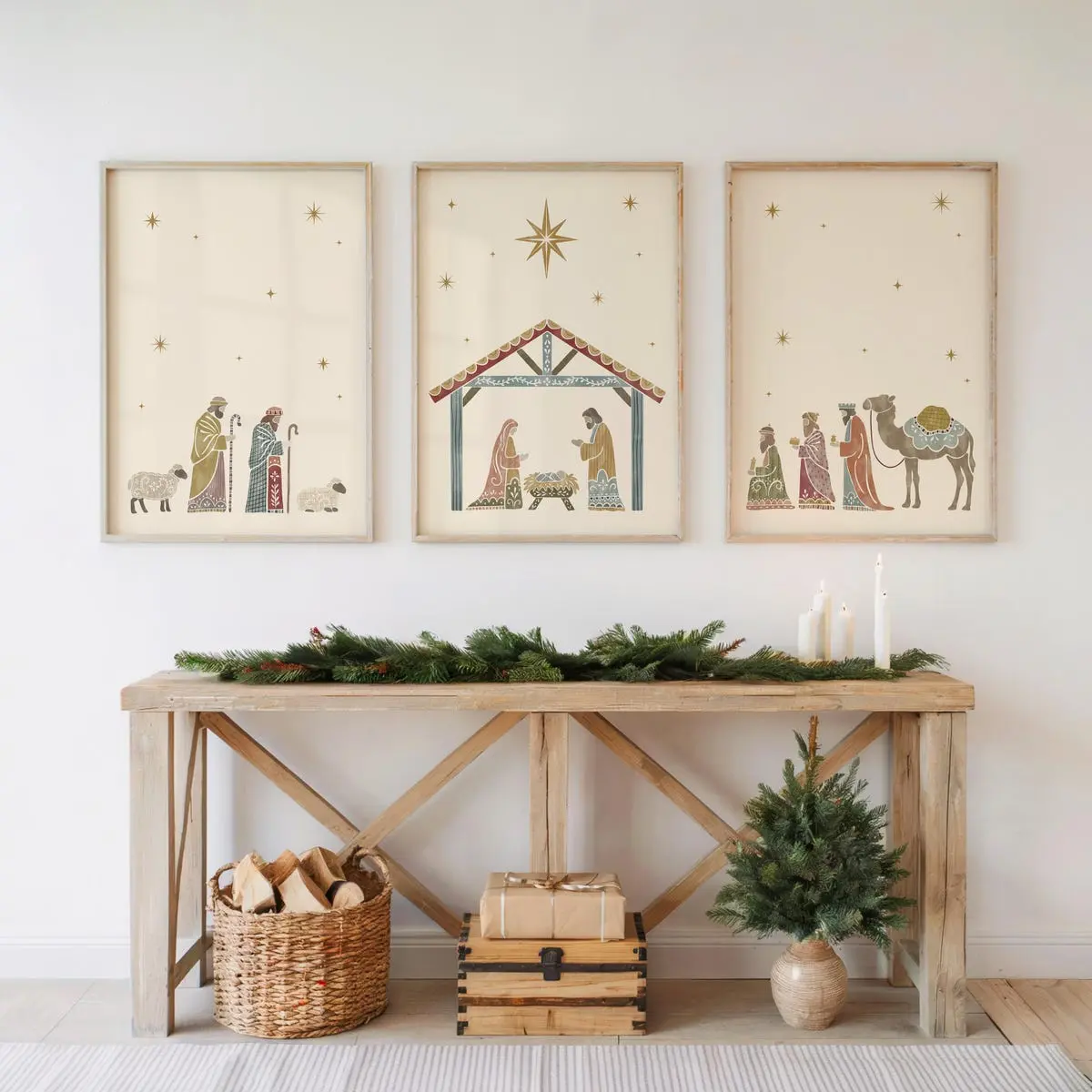 Set 3 Whimsical Nativity Scene Print | Colorful Christian Christmas Wall Art