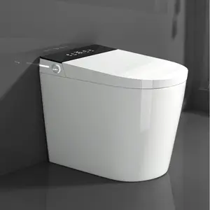Compact Smart Toilet with Bidet Seat Built-in Modern Tankless Design 23.25" Depth Auto Open Auto Flush Heated Seat Instant Warm Air Dryer for Small Bathrooms White with Black Panel