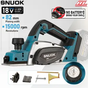 Snuok 18v Brushless Electric Planer Without Battery Charger, 15000rpm Woodworking Handheld Planer, Depth 2.0mm, Slot Depth 9mm, Dust Outlet Power Tools