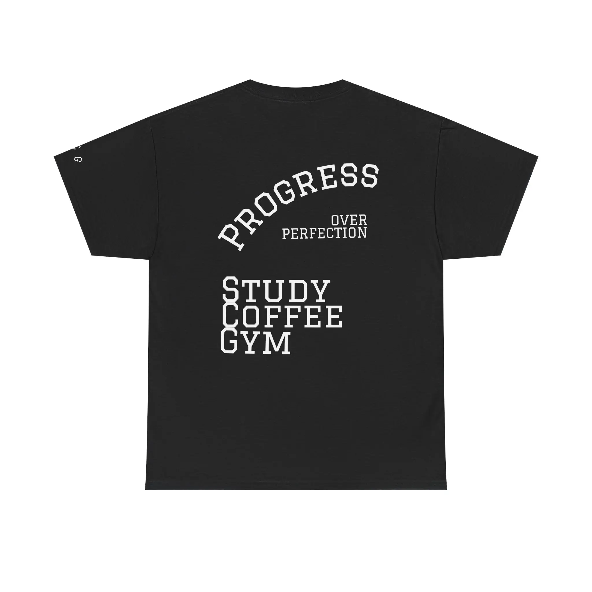 Motivational Unisex Heavy Cotton Tee - Progress Over Perfection, Gym Shirt, Study Tee, Coffee Lover Gift, Workout Apparel Casual Everyday