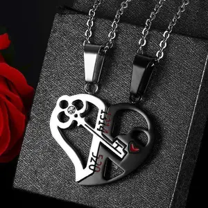 Men's & Women's Accessories 1314 520 Romantic Heart Puzzle Key Necklace, Titanium Steel Unisex Matching Couple Jewelry