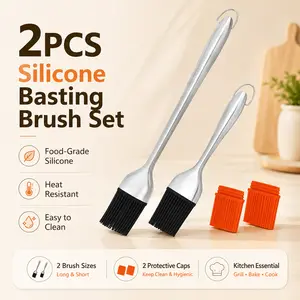 Silicone Basting Brush for Kitchen Bakeware, Heat-Resistant Head, Stainless Steel Handle for Mess-Free Oiling, Grilling