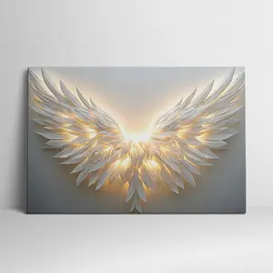 Two-dimensional flat decoration, two-dimensional flat angel wings wall decoration with embedded wooden frame, 1 piece |   Modern canvas painting, elegant wing design, suitable for living room, bedroom, office - perfect gift for Halloween, Father's Day, In