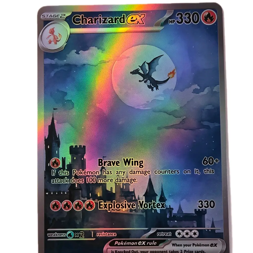 Custom Charizard ex Night Castle Holo Fan Art Card – Rainbow & Rainbow Texture