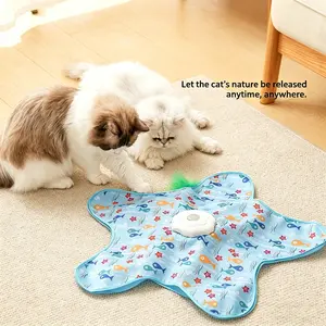 Interactive USB Rechargeable Cat Toy Spinner - Automatic Electric Cat Accessory with Built-in Wand, Hidden Feather, Starry Hunting Mat, Durable Scratching Cover