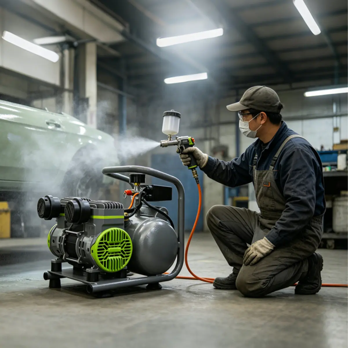 Oil Free Air Compressor, Quiet Low Noise Portable Electric Air Compressor with Air Tank, 110V High Pressure Heavy Duty Pneumatic Pump, Maintenance Free Compact Design for Tire Inflation Woodworking Garage Workshop Auto Repair Indoor Outdoor Multi-Purpose