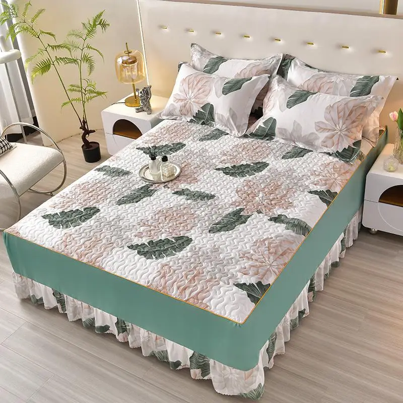 1 Set Printed Bed Skirt & Pillowcase Without Filler, Modern Bedding Set, Household Breathable Bed Set for Home, Bedroom Accessories
