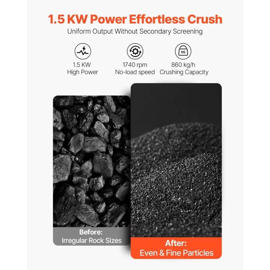 【DealsForYouDays】VEVOR Rock Crusher, 220V Double Roller Crushers, Industrial Shredder with 2.56x0.59 inch Dual Feed Inlets, 1740RPM Speed Stone Grinder Rock Crusher, 1.5KW Electric Shatter Pulverizer, 860kg/h Crushing