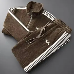 Autumn Winter Warm Sports Men's Set Suit Zipper Stand-Up Collar Cardigan Jacket & Straight Leg Sweatpants Two-Piece Set Long Sleeve Sportswear All Seasons