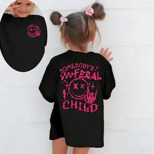 Summer Girl fashion Kids Clothes T-shirt Somebody's Feral Child Letter Print Children Cute Short Sleeve T-shirt Casual Tops