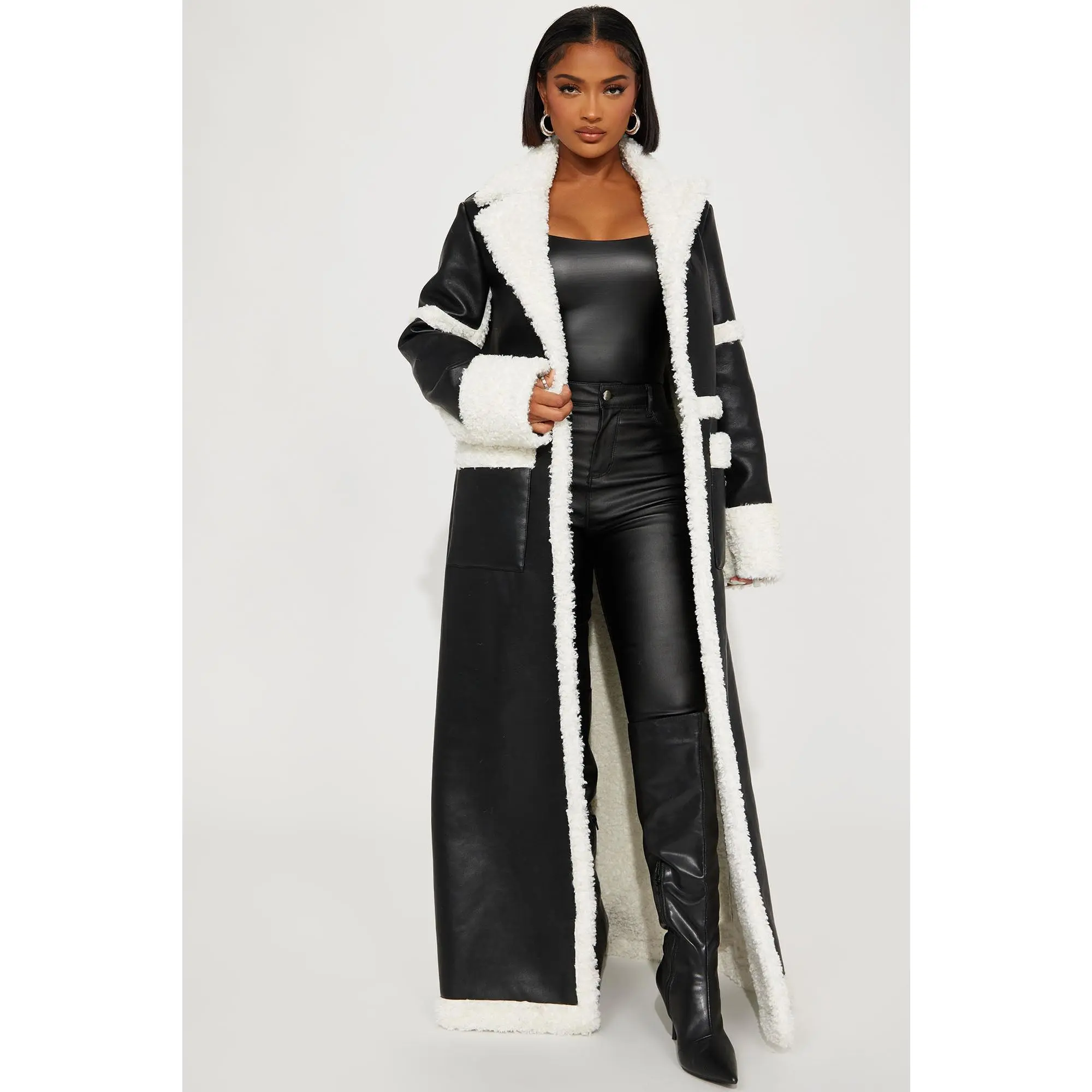 Calling Again Faux Leather Trench Coat - Black Calling Again Faux Leather Trench Coat - Black