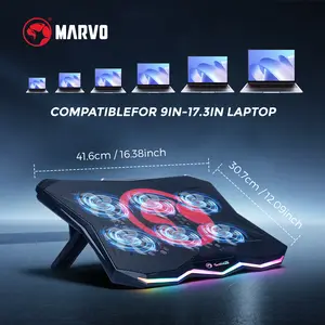 Marvo Gaming Laptop Cooler with Adjustable Cooling System, 6.5-45° Ergonomic Stand, 570-800RPM Variable Speed Fan, Strong Airflow, 2 USB Ports, RGB Lights, Compatible with 9-17.3in Laptops (Gaming/Office Use)