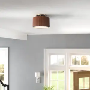 Tambo Semi-Flush Mount Ceiling Light - Dark Walnut Wood Finish, Weathered Brass