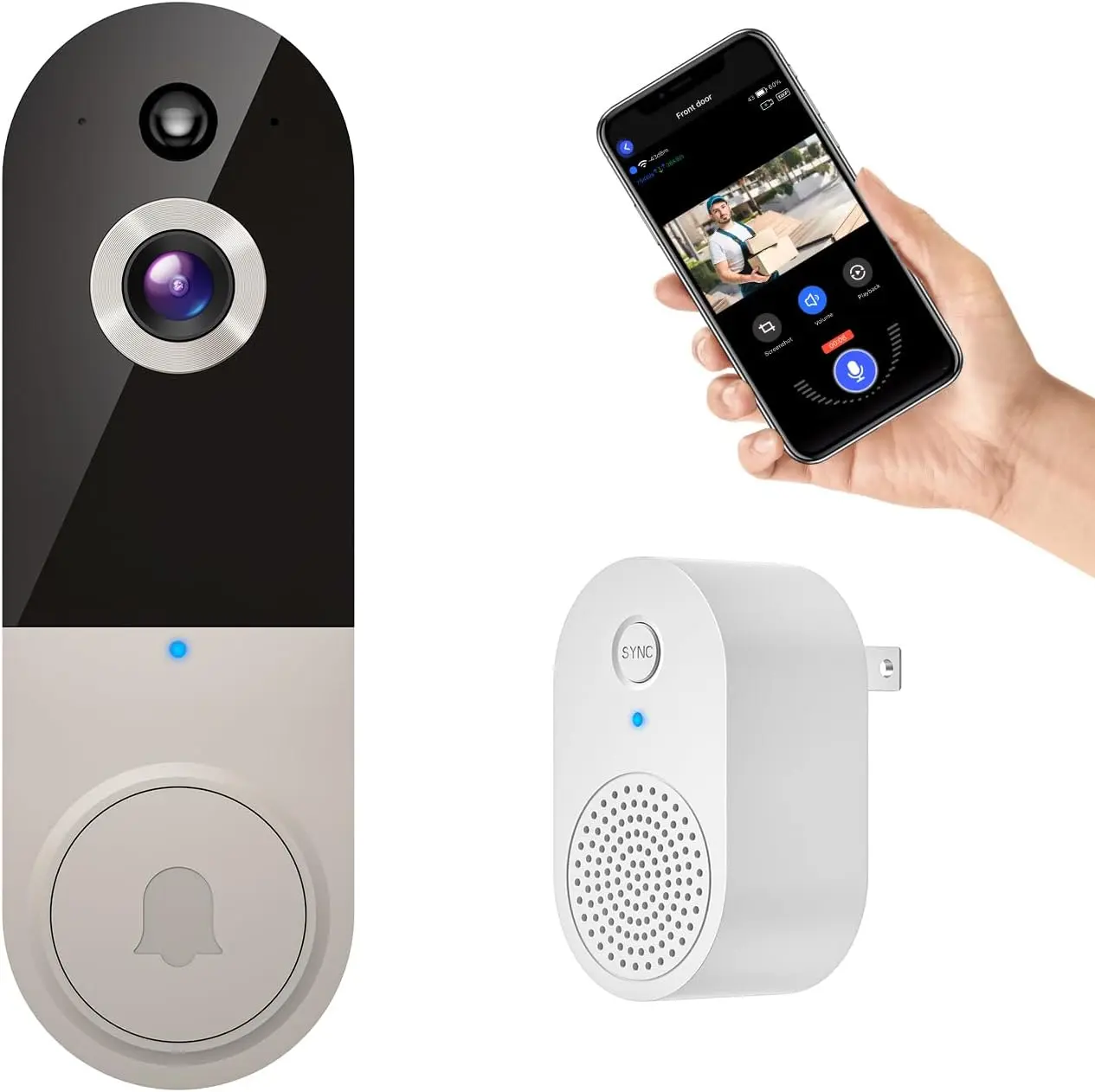 1080P Smart Wireless Video Doorbell Camera with Chime, AI Human Detection, 2.4G WiFi, Two-Way Talk, Battery Rechargeable, Night Vision, Real-Time Alerts, Cloud Storage, Weather-Resistant
