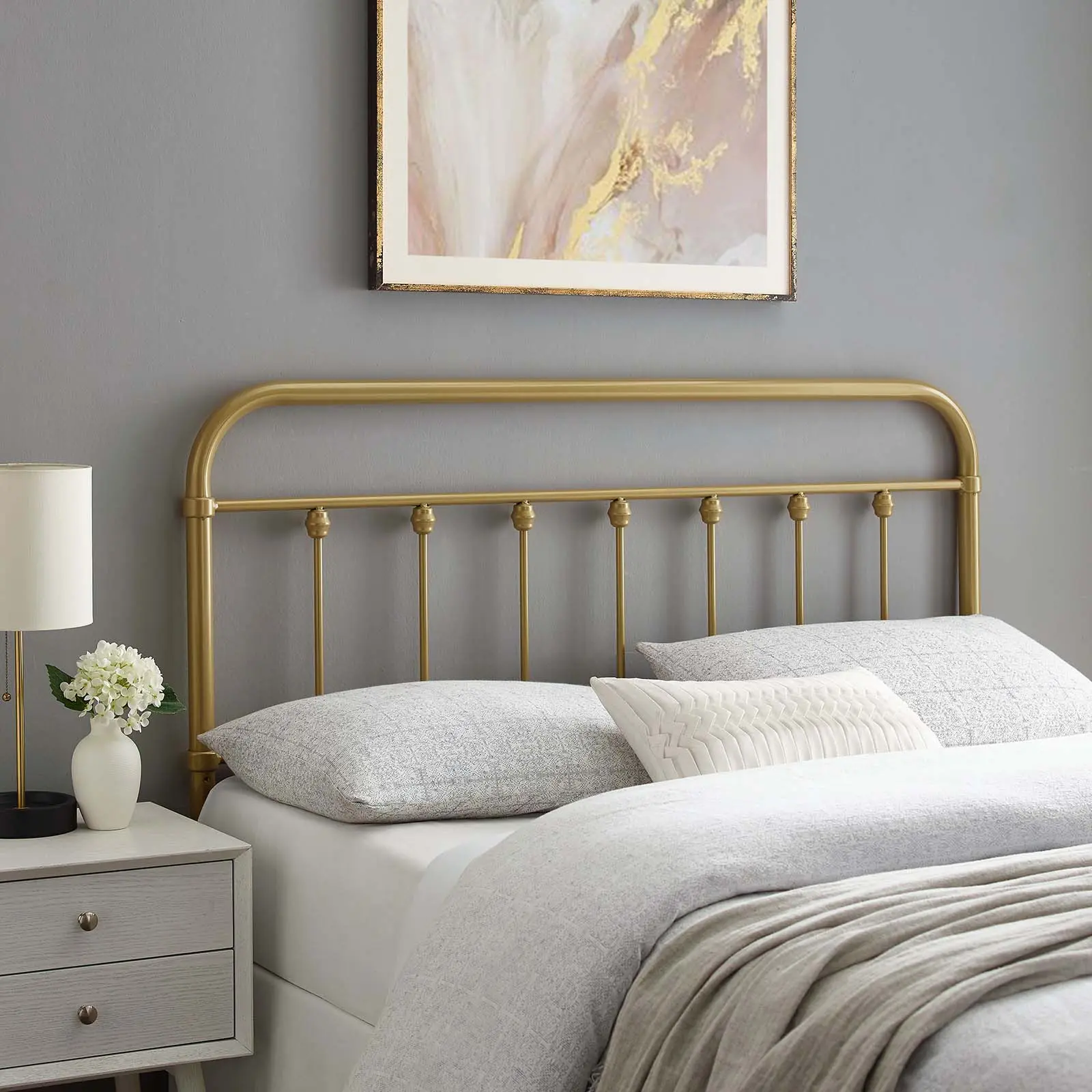 Modway Sage King Metal Headboard, Gold Finish, Stylish Indoor Furniture Headboards with Adjustable Height Feature, Adjustable Height Headboards