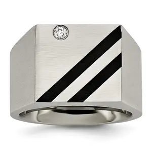 Sophia Jewelers Brushed Black Stainless Steel CZ Men's Ring