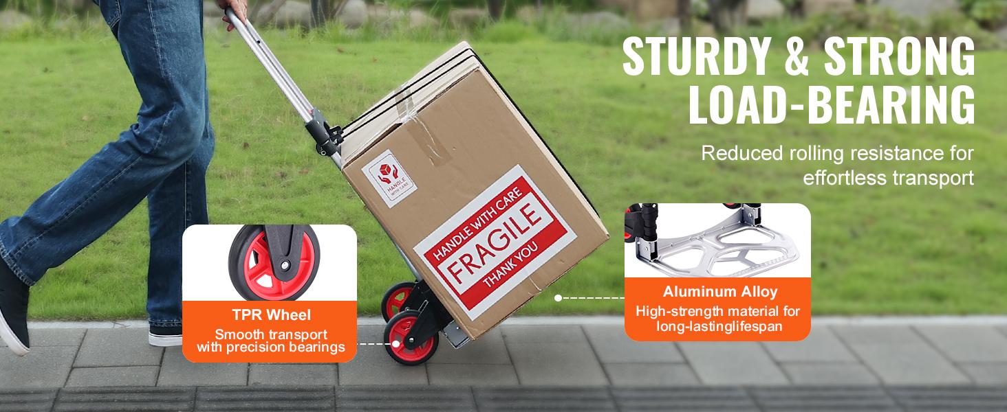 SucceBuy 176 lbs Folding Hand Truck Dolly Aluminum Stair Climbing Cart with Telescoping Handle Luggage Trolley for Home Shopping