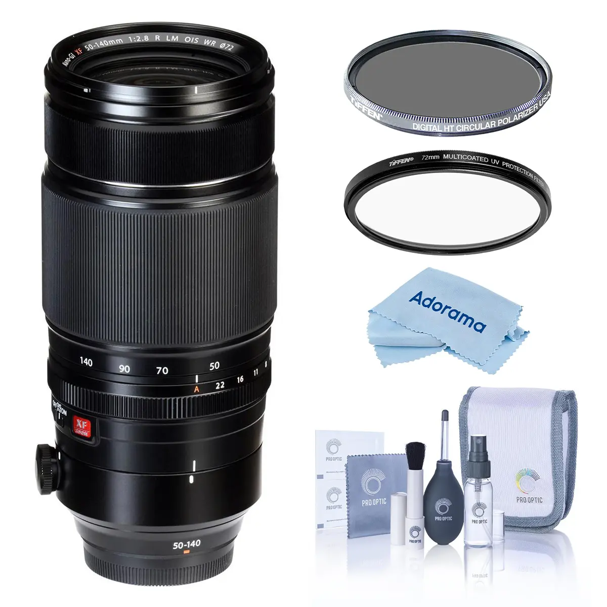 Fujifilm XF 50-140mm (76-213mm) F2.8 R LM OIS WR (Weather Resistant) Lens - Bundle with Hoya NXT Plus 72mm 10-Layer HMC UV Filter, 72mm NXT Circular Polarizer Filter, Cleaning Kit, Microfiber Cloth