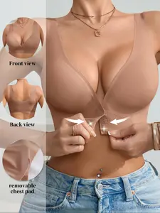 Women's Comfortable Front Buckle Bra, Bralette, No Underwire Design, Soft Lined Everyday Wear, Medium Support, Fit, Plain Pattern, All Seasons