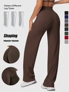Women's High Waist Wide Leg Yoga Pants, Peach Butt Long Straight Leg Workout Pilates Fitness Quick-Dry Gym Wear, Polyester + Elastane, Athleisure Pants