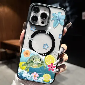 Magnetic Phone Case for iPhone 17 E Air Pro ProMax iPhone16 15 14 Plus 13 12 11 X XS XR Cute Sea Turtle Pattern Shockproof Protective Cover with Magsafe Wireless Charging Compatible Transparent Back Shell Fashion Design for Women Girls