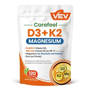 Vitamin D3 K2 Magnesium Softgels, 10,000 IU Vitamin D3, 200 mcg MK-7, Magnesium Glycinate & Malate with Zinc Citrate, 120 Coconut Oil Softgels