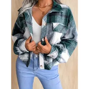 zarabomber jacket New Cross-border Women's Clothing In Winter, Europe And The United States, Loose Casual And Versatile Short Plaid Shirt, Long-sleeved Jacket