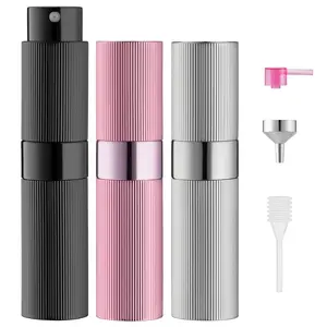 Perfume Travel Refillable Bottle: Atomizer Cologne Spray- Small Size 8ML Striped (Black, Silver, Pink)