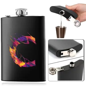 Portable Whiskey Hip Flask, Stainless Steel Water Bottle with Pocket, Leak Proof Screw Cap Wine Pot Case, Suitable for Outdoors Camping