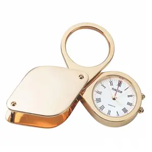 212 MAIN Natico Originals Goldplated Metal True Analog Clock with Magnifying Ring, Leather Case - Travel-Friendly Home Decor Clock
