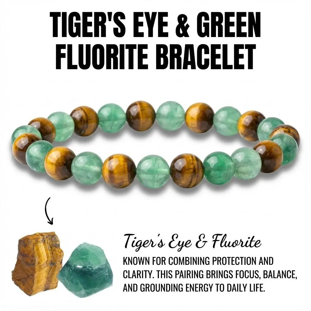 Unisex Natural Tiger's Eye & Green Aventurine 8mm Beaded Crystal Bracelet, Artificial Crystal Fashion Bracelets with Elastic Band Design, 5.9-7.87in Lightweight Color-Block Jewelry for Men-Women Positive Energy Daily Wear Adults
