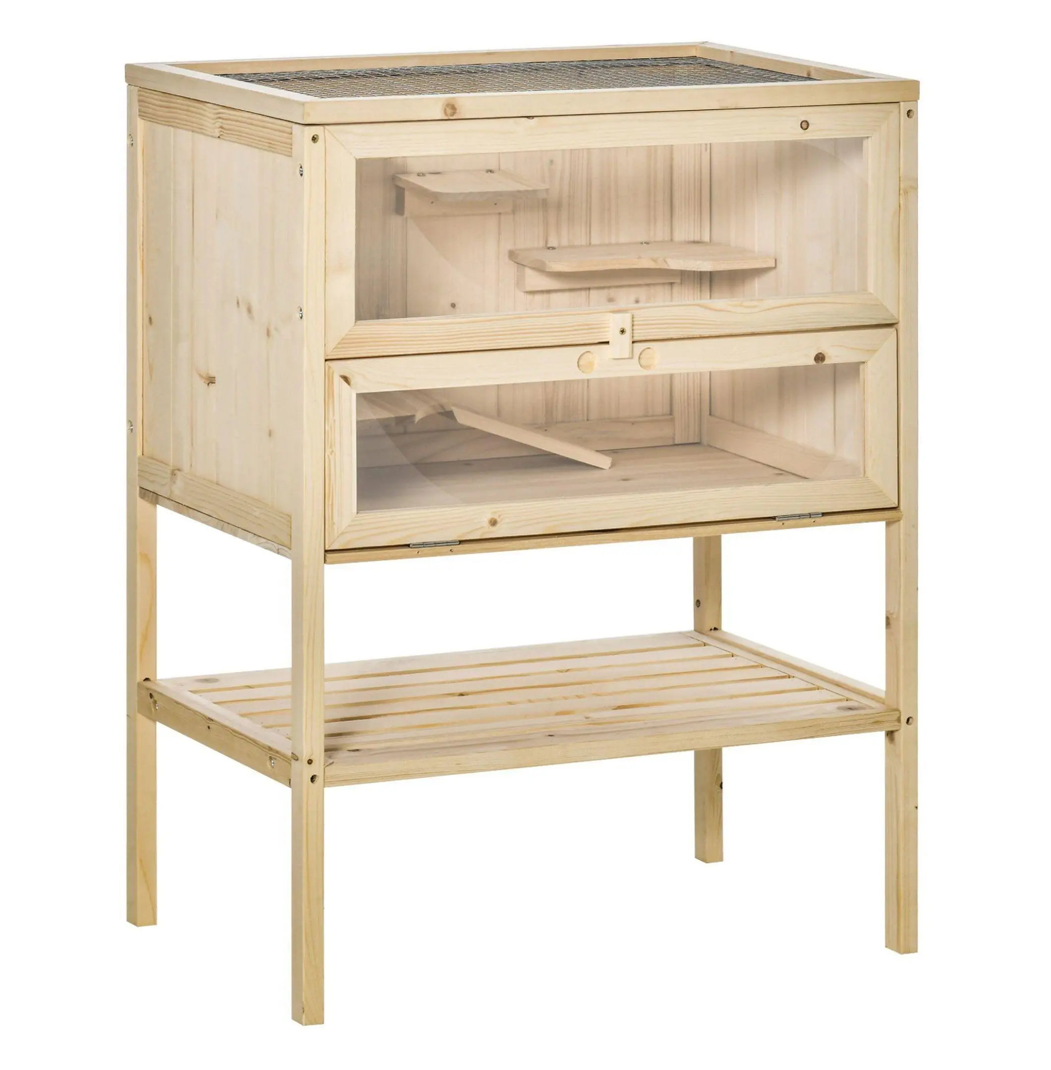 Proper Hamster Cage 3-Tier Large Natural Fir Wood Habitat, Open Top & Front Access Hamster Enclosure for Mice & Rats with Exercise Space, Hamster Cage Habitat