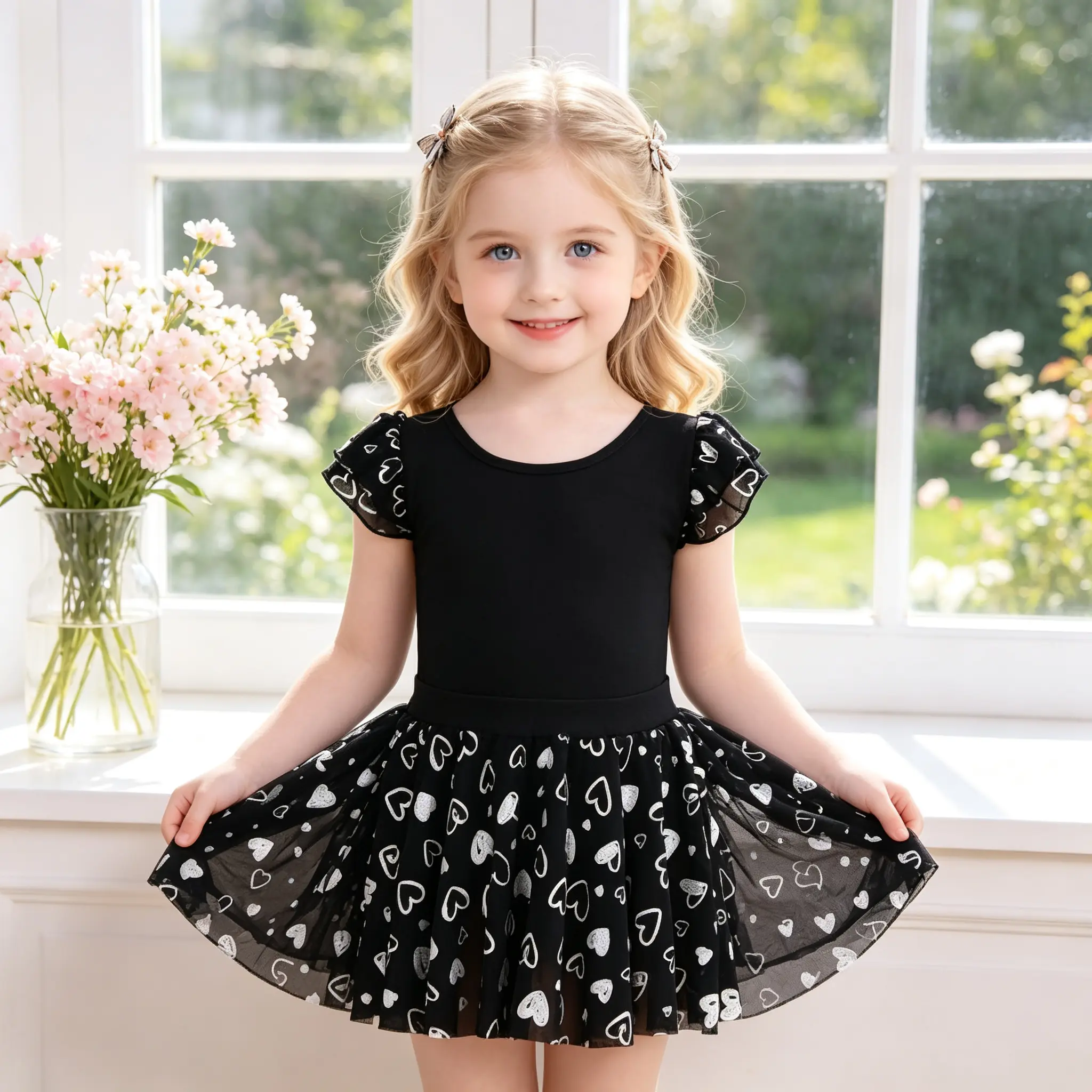 Toddler Little Girls Ballet Dance Leotard Dress Sparkly Heart Print Tulle Skirt Ruffle Short Sleeve for Dance Class Recital Gymnastics