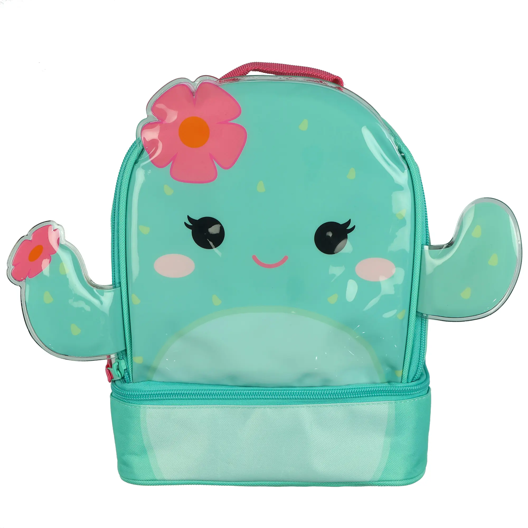Squishmallows Solid Lunch Bag - 10" Graciela the Cactus 3D Character, Zipper Closure, Dual Comp., Insulated, Keeps Warm, School