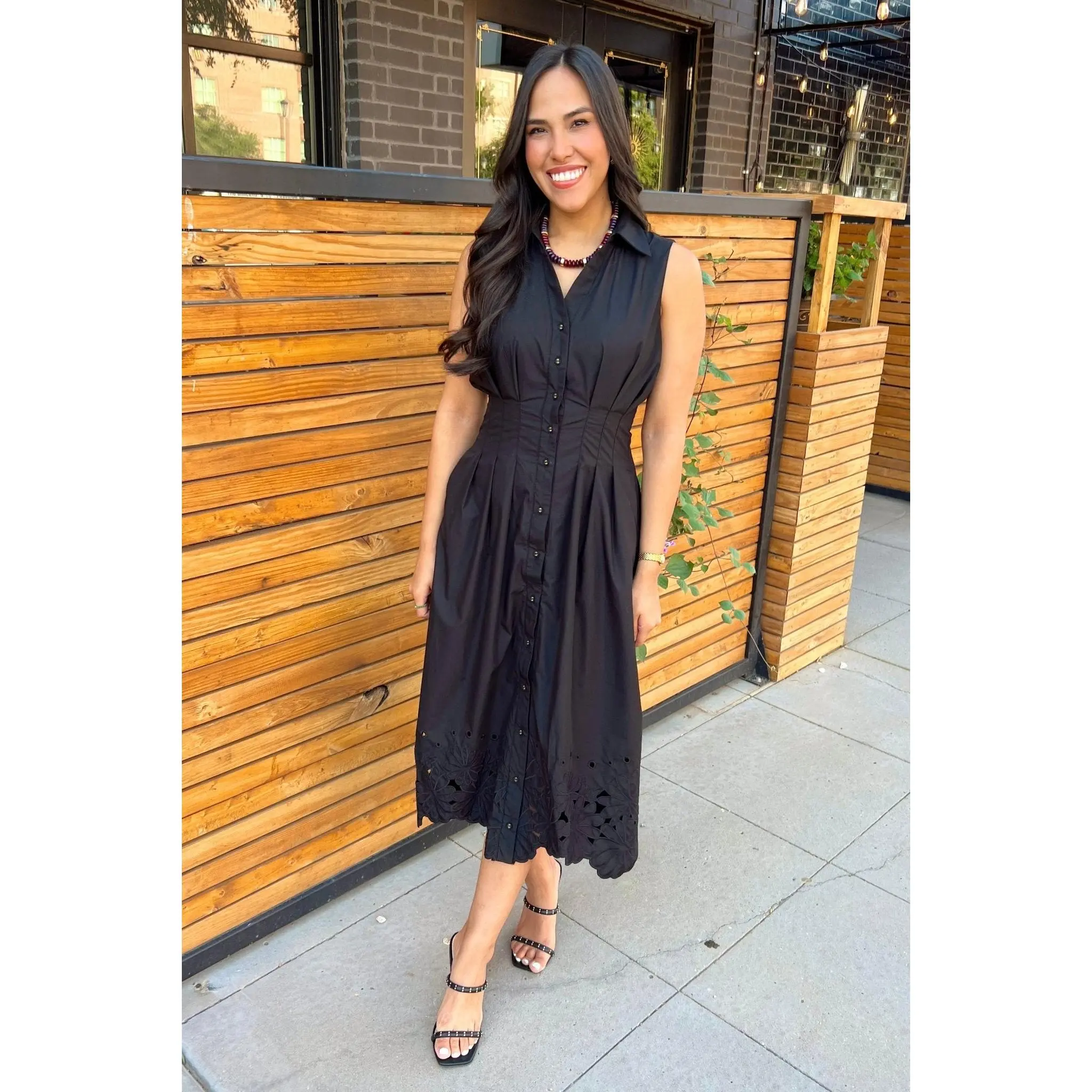 Onyx Embroidered Hem Midi Dress