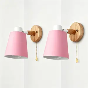 2-Pack Wall Lamps, Nordic Style Pull Cord Switch, E27 Screw Base, Industrial Metal Rotatable, Bedroom Indoor Lighting, No Bulbs Included