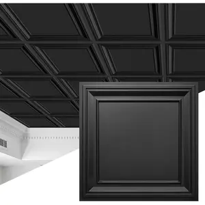 Drop Ceiling Tiles 24x24 PVC Glue Up Ceiling Panel to  Breakage Pack of 12 Tiles Cover 48 Sq. Ft, Black
