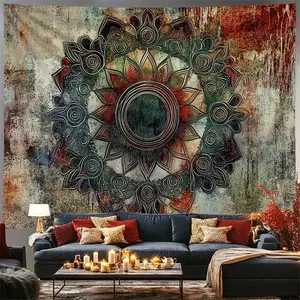 1pc Vintage-Style Mandala Art Tapestry - Colorful Floral & Geometric Design, Polyester Woven Wall Hanging for Living Room, Studio, or Celebration, Indoor/Outdoor Use, Multiple Sizes Available, Ideal Gift for Home Decor, Indoor Decor |       Vibrant Wall A
