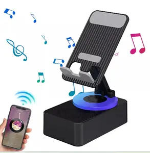 Mobile Phone Stand with Bluetooth Speaker, Adjustable Tablet Holder with Wireles Cell Phone Stand with Wireless Bluetooth Speaker and Anti-Slip Base HD Surround  Universal Cell Phone Smartphone Foldable  Portable Cellphone Accessories