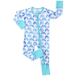 Bamboo Viscose Newborn Baby Convertible Footie Romper Pajama, Zipper Pajamas for Baby Boys & Girls, Sleep & Play Footed Pjs for Spring Summer Fall Winter Season