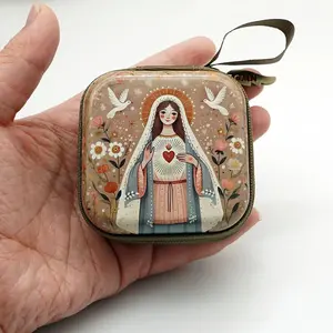 Virgin Mary Rosary Storage Box - Christian Prayer Beads Case (7x7cm)