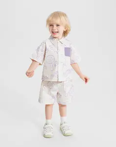 【CICIIBEAR】Baby shirt set, boys' short-sleeved summer casual printed children's T-shirt children's clothing toddler boy comfortable Boys Mystery Outfit Set perfect birthday gift fall outdoor sport winter wear regular Boys' Cartoon two piece Halloween Bone