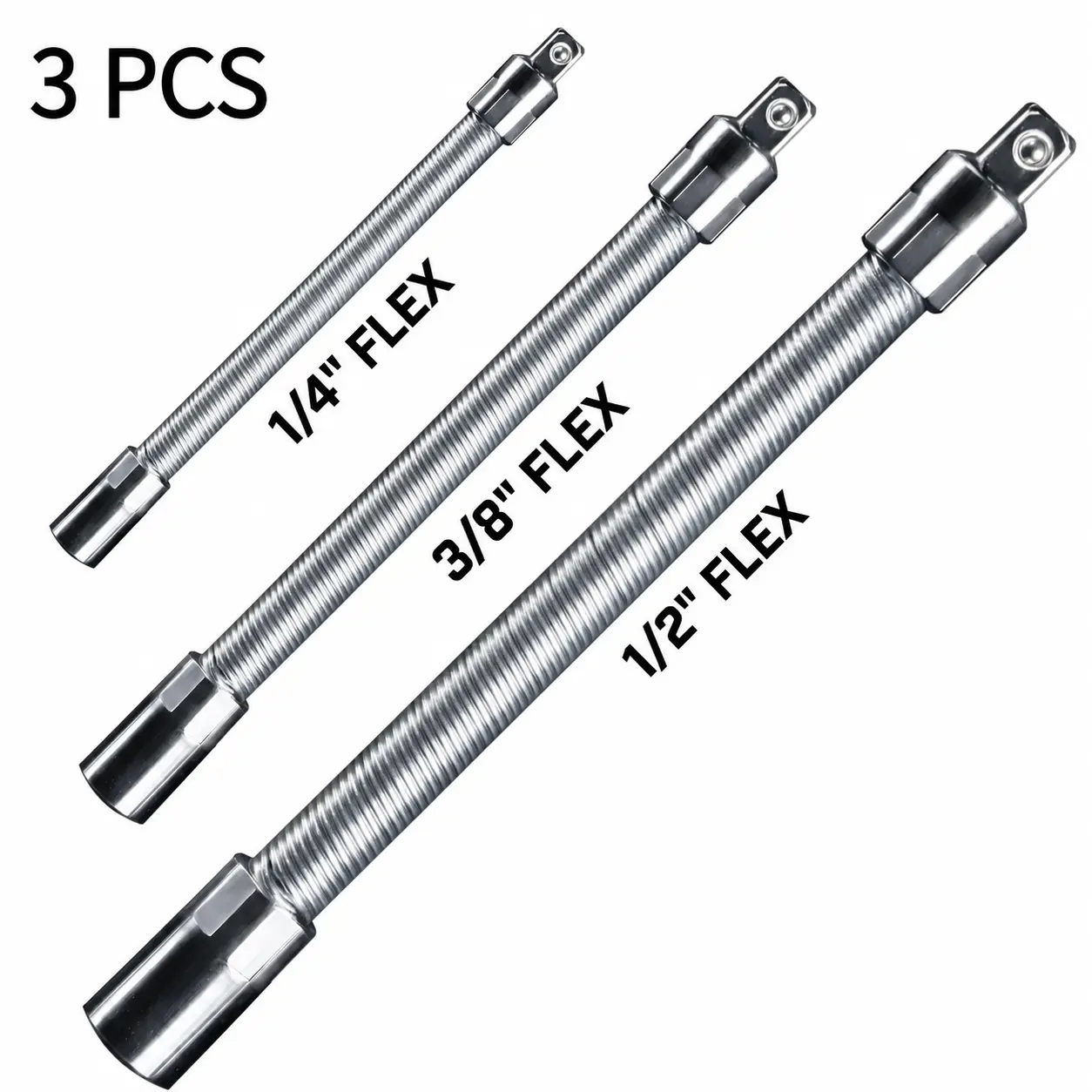 1/2, 3/8, 1/4 Inch Socket Ratchet Wrench Set - 3 Bendable Shafts, Wrench Extender Tool, Connecting Rod - Automotive Car Repair Tools for Home & Car Maintenance-YY1